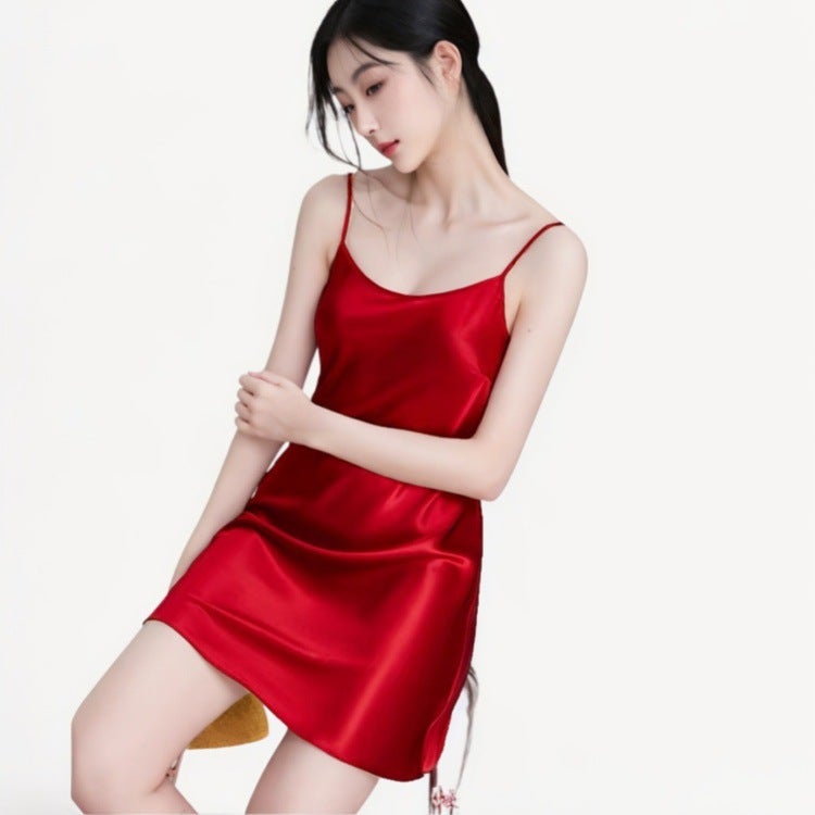 Pajamas Women'S Summer Ice Silk Slip Skirt Nightgown High-End Sense Silk Beautiful Back Plus Size Base Skirt Home Clothes - Image 4